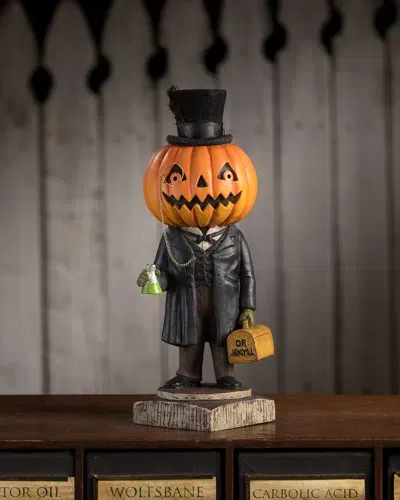 Bethany Lowe Jekyll Pumpkin Head Halloween Figurine In Black, Orange, And Green