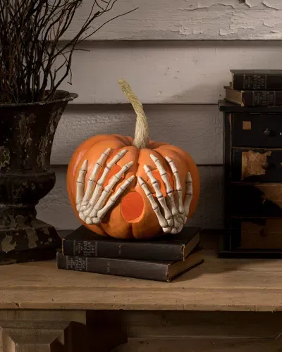 Bethany Lowe Peek-a-boo Pumpkin, Orange In Black, White, And Orange