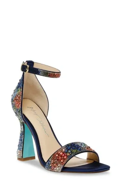 Betsey Johnson Dani Ankle Strap Sandal In Navy Floral