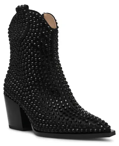 Betsey Johnson Women's Neil Rhinestone Western Booties In Black