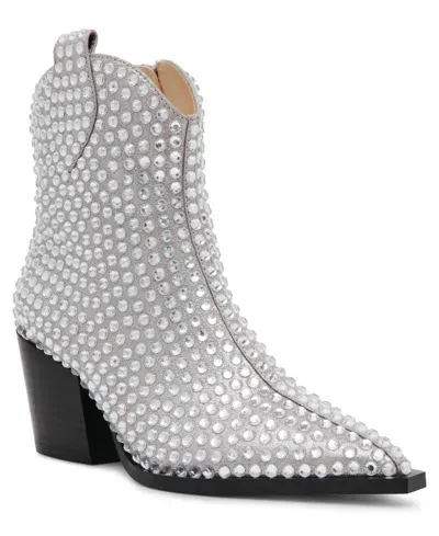 Betsey Johnson Women's Neil Rhinestone Western Booties In Silver