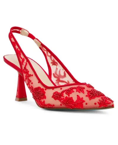 Betsey Johnson Women's Nikki Embroidered Slingback Evening Pumps In Red