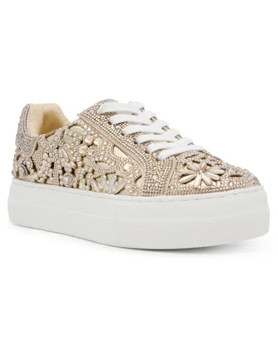 Betsey Johnson Women's Reily Rhinestone Platform Sneakers In Light Gold