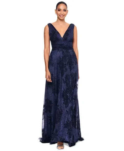 Betsy & Adam Women's Metallic Crinkled Gown In Navy,black