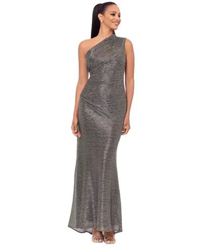 Betsy & Adam Women's Metallic One-shoulder Sleeveless Gown In Black,gold,silver