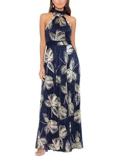 Betsy & Adam Womens Halter Polyester Evening Dress In Navy God