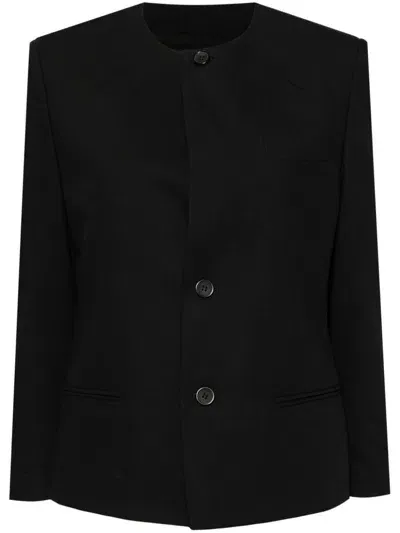 Bettter Wool Collarless Cropped Jacket In Black