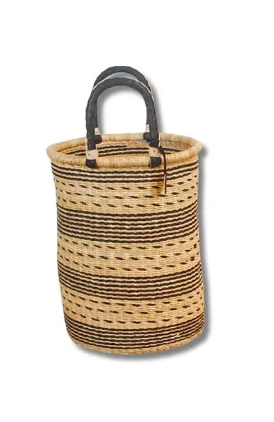 Big Blue Moma Bolga Baskets In Natural/black - Stripes