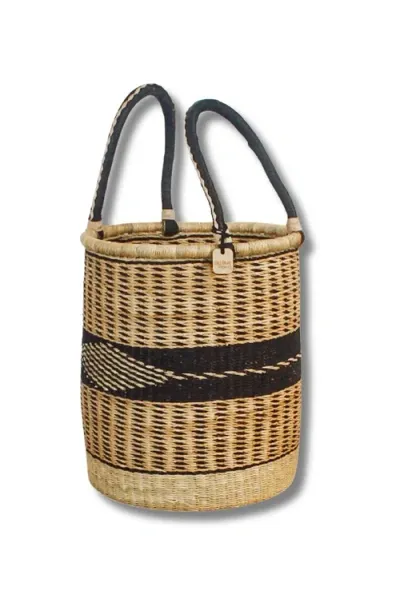 Big Blue Moma Bolga Baskets In Natural/black - Solid Stripe