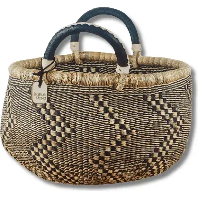 Big Blue Moma Bolga Baskets In Natural/black