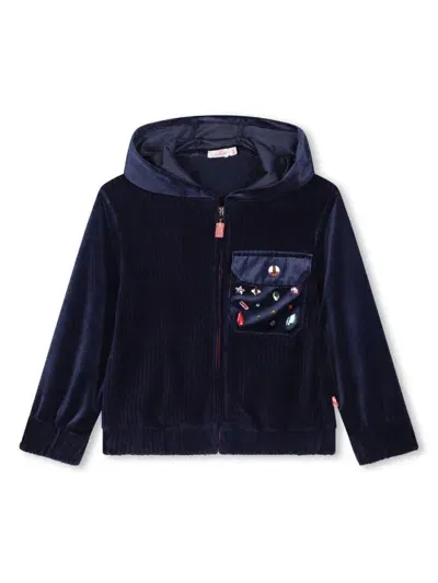 Billieblush Kids' Corduroy Velvet Hooded Cardigan In Blue