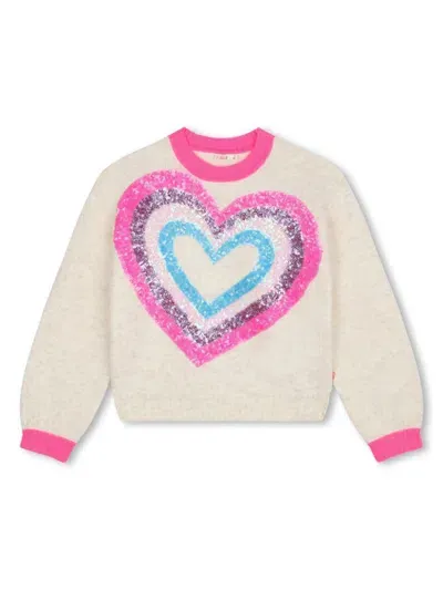 Billieblush Kids' Heart-embellished Jumper In Neutrals