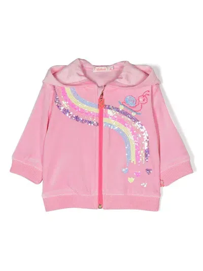 Billieblush Babies' Sequin-embellished Rainbow-stripe Hoodie In Pink