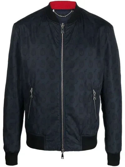 Billionaire Crest Monogram-print Bomber Jacket In Blue