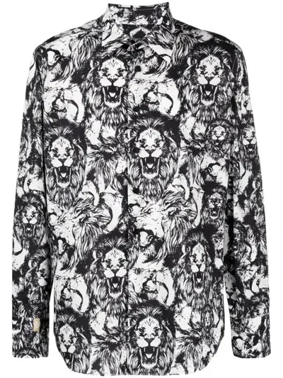 Billionaire Lion-print Cotton Shirt In Black