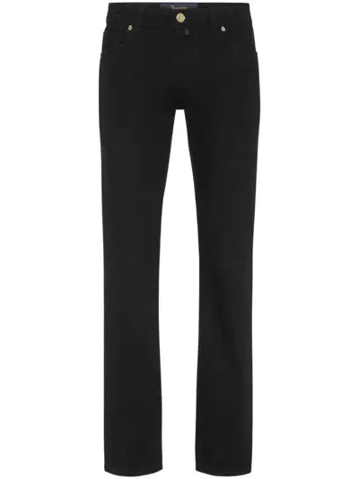 Billionaire Logo-patch Five-pocket Straight-leg Jeans In Schwarz