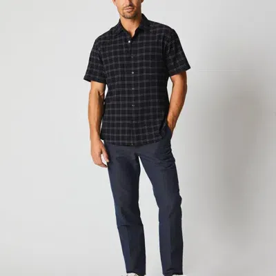 Billy Reid Short Sleeve Grid Plaid Seersucker Tuscumbia Shirt In Black