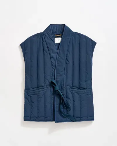 Billy Reid Tie Front Quilted Vest In Carbon Blue