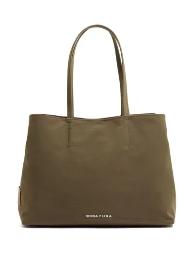 Bimba Y Lola Large Gabardine Chihuahua Tote Bag In Green