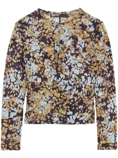 Bimba Y Lola Leomimosa-print Tulle Top In Brown