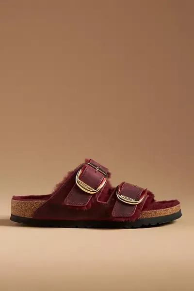 Birkenstock Arizona Big Buckle Shearling Sandals In Berry