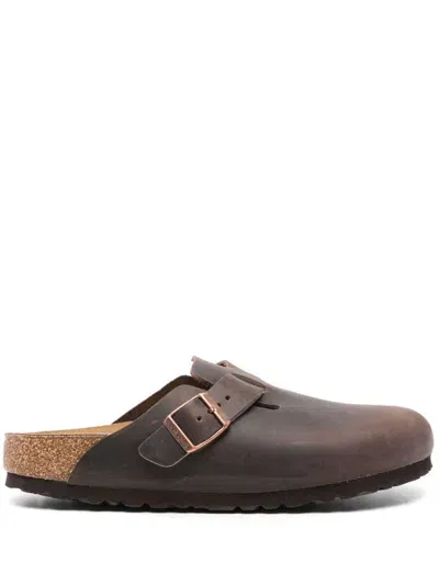 Birkenstock Boston Brown Leather Sliders