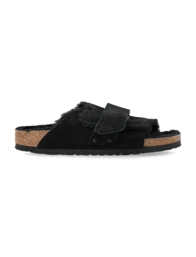 Birkenstock Kyoto Shearling Suede Sandals In Black