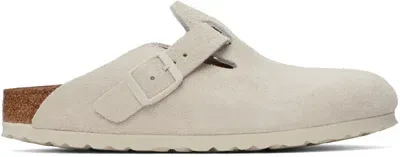 Birkenstock Off-white Narrow Boston Soft Footbed Loafers In Antique White