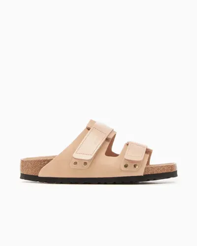 Birkenstock Uji Nubuck Shine Sandals In Beige Leather