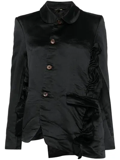 Black Comme Des Garçons Ruffled-trim Jacket In Black