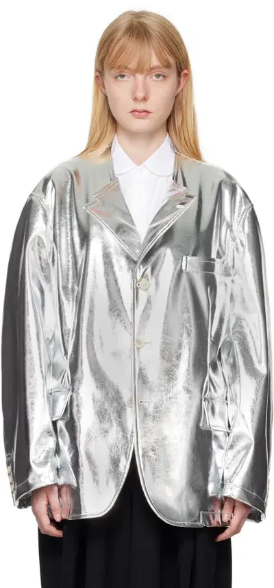 Black Comme Des Garçons Silver Pocket Faux-leather Blazer In 1 Silver