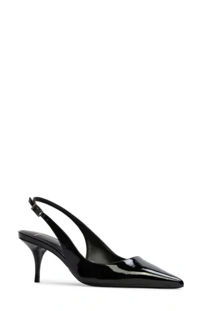 Black Suede Studio Alloy Pointed Toe Slingback Pump In Black Patent Leather