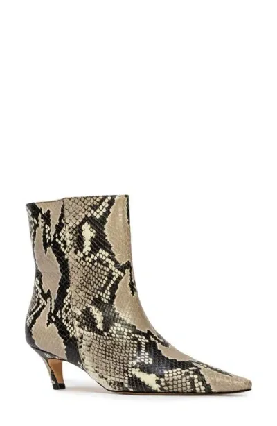 Black Suede Studio Avenue 50 Pointed Toe Kitten Heel Bootie In Peyote Snake Leather