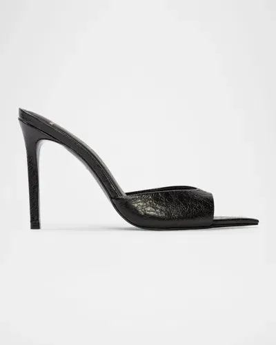 Black Suede Studio Brea Patent Mule Sandals In Black Crinkled Leather