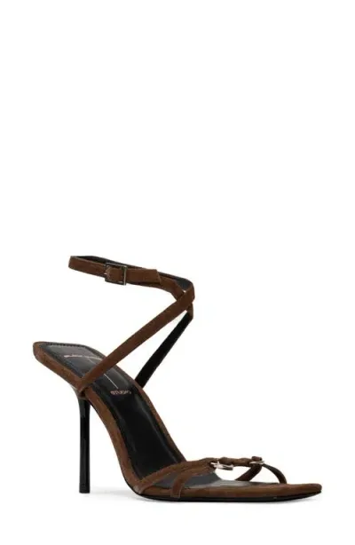 Black Suede Studio Frankie 100 Ankle Strap Sandal In Brown