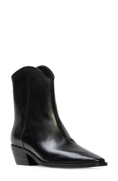 Black Suede Studio Reed Pointed Toe Western Boot In Black Nappa Buffed Leather