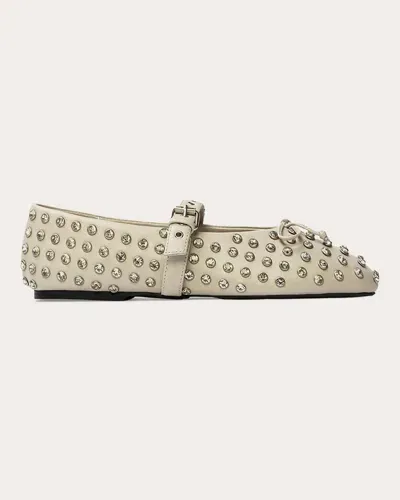 Black Suede Studio Women's Mimi Crystal-embellished Leather Mary Jane Flat In Neutrals