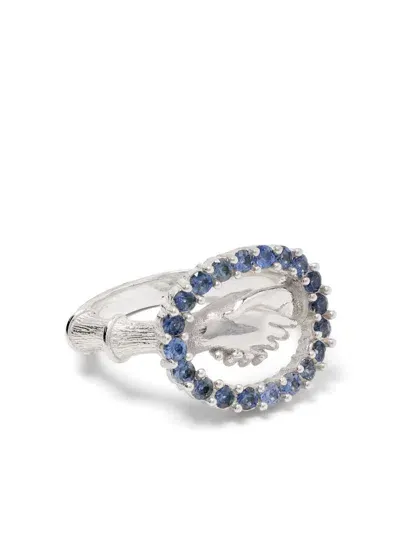 Bleue Burnham Sterling Silver Hand Shake Sapphire Ring In Silber