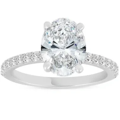 Bliss Diamond Certified 3 3/8ct Oval Diamond Engagement Ring Side Halo Lab Grown Gold In 14k White Gold