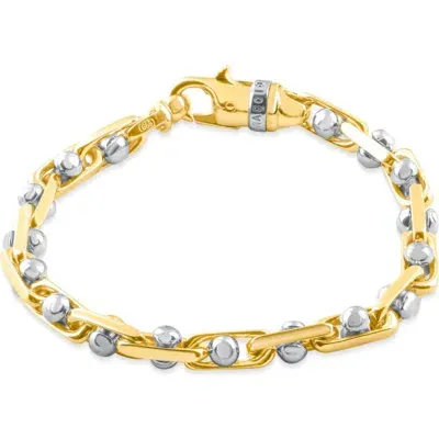 Bliss Diamond Solid 14k Gold 49gram Designer Two Tone 6mm Heavy Masculine Bracelet 8.25" In 14k Yellow Gold