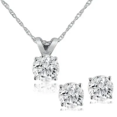 Bliss Diamond Lab Grown Diamond Solitaire Necklace & Studs Set 5/8 Carat Tw 14k White Gold