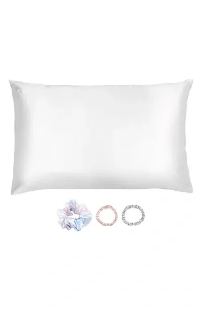 Blissy Pure Sleep Silk Pillowcase & Scrunchie Set In White/multi