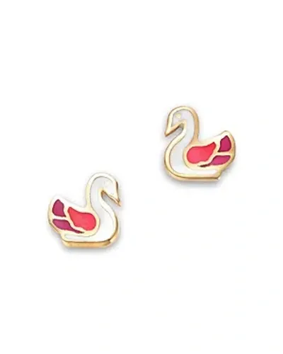 Bloomingdale's Kids' Children's Swan Stud Earrings In 14k Yellow Gold In White/pink