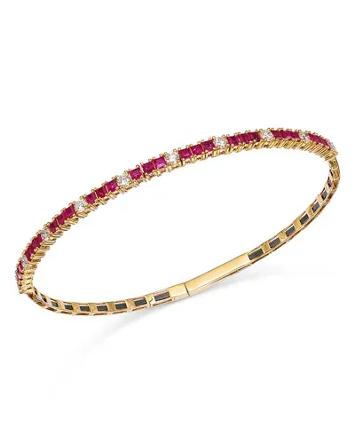 Bloomingdale's Fine Collection Ruby & Diamond Bangle Bracelet In 14k Yellow Gold In Pink/gold