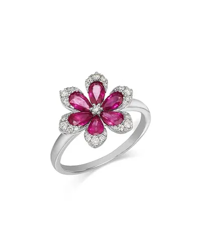 Bloomingdale's Fine Collection Ruby & Diamond Flower Ring 14k White Gold In Pink/white