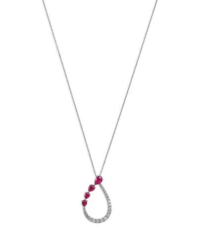 Bloomingdale's Fine Collection Ruby & Diamond Pear Shaped Pendant Necklace In 14k White Gold In Pink/white