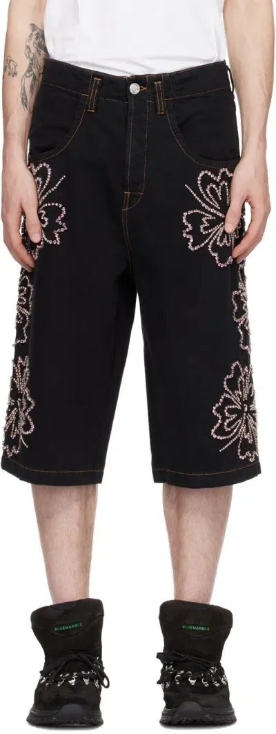 Bluemarble Black Embroidered Denim Shorts