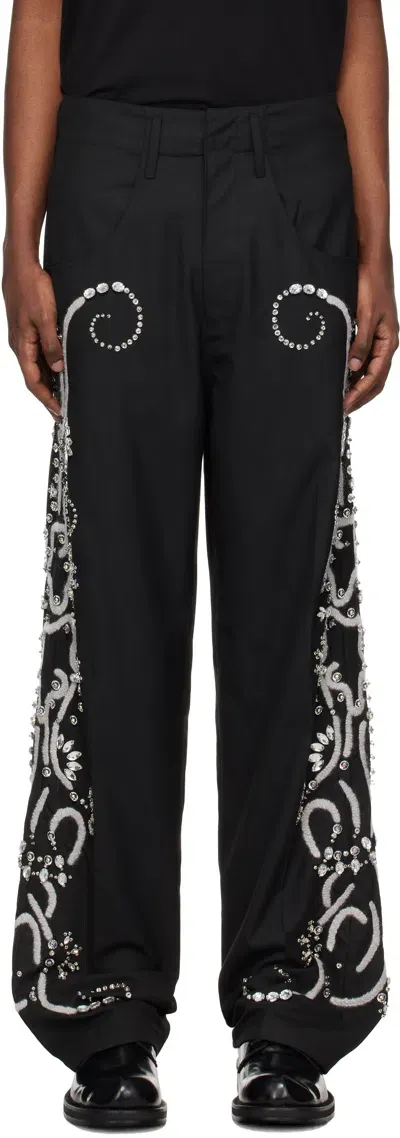 Bluemarble Black Hand Embroidered Trousers In Blk