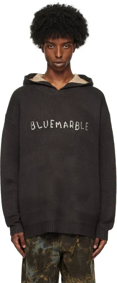 Bluemarble Brown Embroidered Knitted Hoodie In Blk