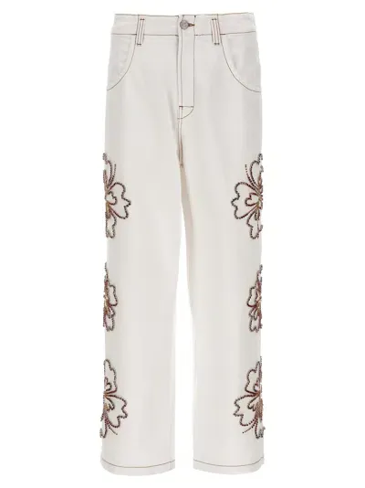 Bluemarble Embroidered Hibiscus Jeans In White